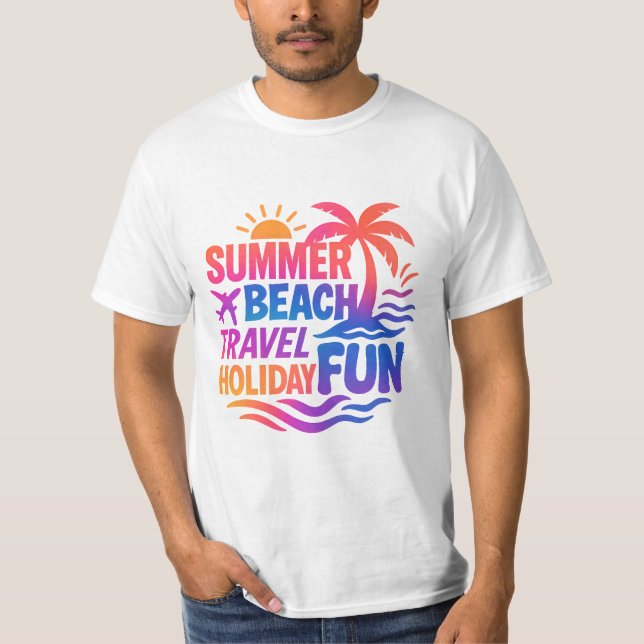 Vibrant Summer Typography Collage with Graphic Fus T-Shirt (Front)