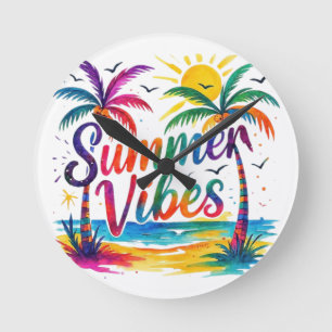 Vibrant Summer Vibes Round Clock