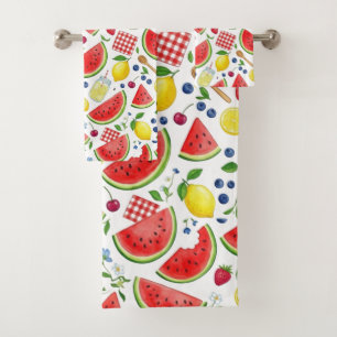 Vibrant Summer Watermelon Picnic Clean Pattern  Bath Towel Set