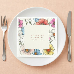 Vibrant summer wild flowers wedding napkin