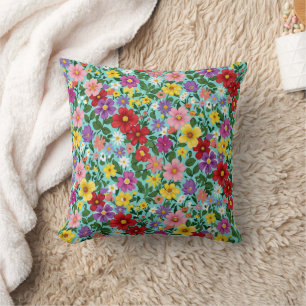 Vibrant Summer Wildflower Garden Floral Pattern  Cushion