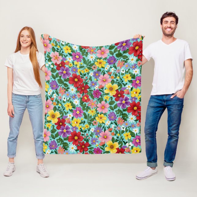 Vibrant Summer Wildflower Garden Floral Pattern  Fleece Blanket (In Situ)