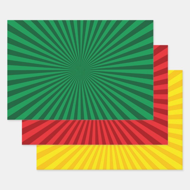Vibrant Sunburst Pattern Trio Wrapping Paper Sheet (Set)