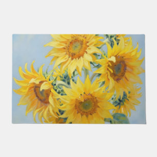 Vibrant Sunflower Bouquet Oil Painting Doormat