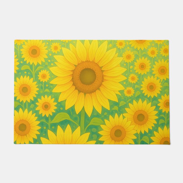 Vibrant Sunflower Field Pattern Doormat (Front)