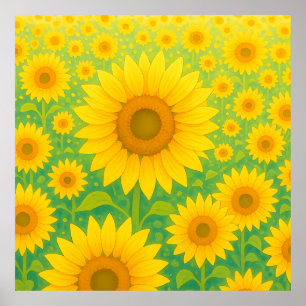 Vibrant Sunflower Field Pattern Poster