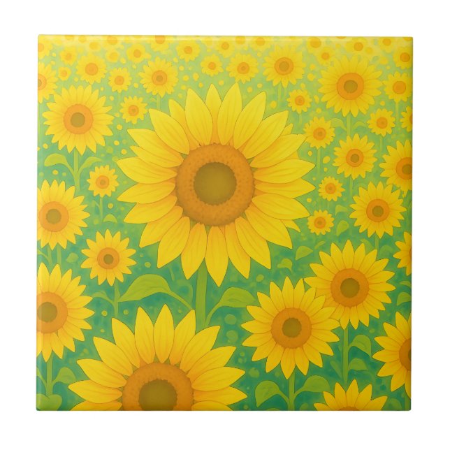 Vibrant Sunflower Field Pattern Tile (Front)