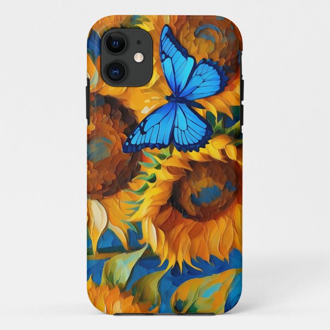 Vibrant Sunflower Floral And Butterfly  Case-Mate iPhone Case (Back)
