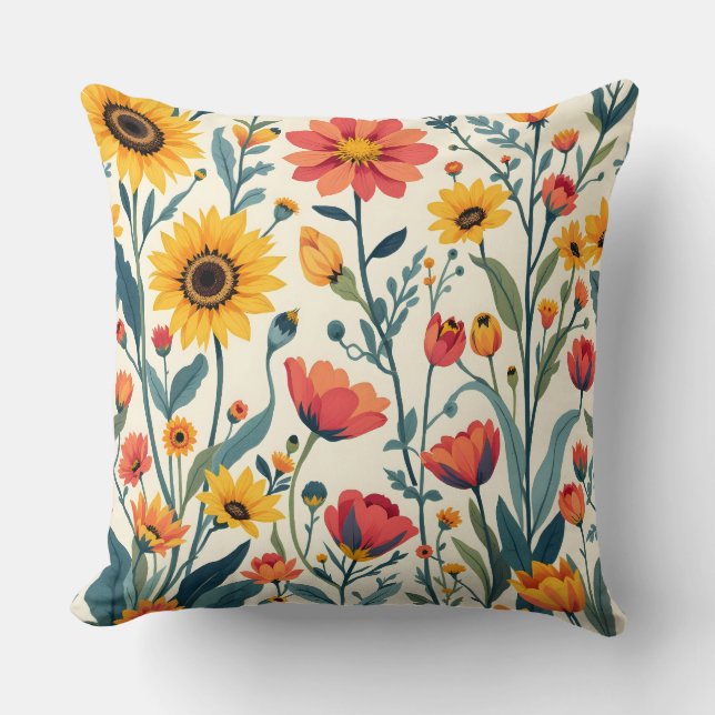 Vibrant Sunflower Garden Pattern.Modern Outdoor Cushion (Front)