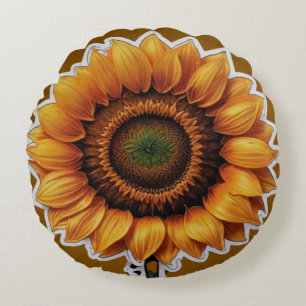 Vibrant Sunflower Illustration Design  Round Cushion