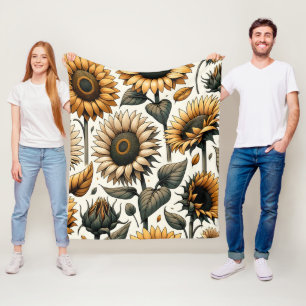 Vibrant Sunflower Pattern Fleece Blanket