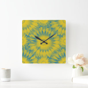 Vibrant Sunflower Tie-Dye Art Square Wall Clock
