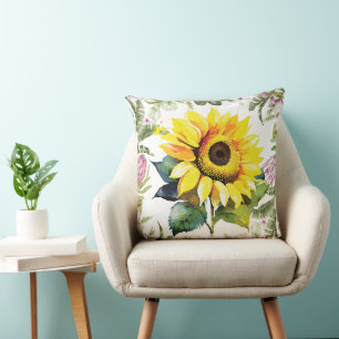  Vibrant Sunflower Watercolor Tropical Floral Fram Cushion