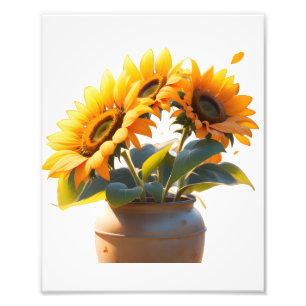 Vibrant Sunflowers in a Rustic Pot Photo Print