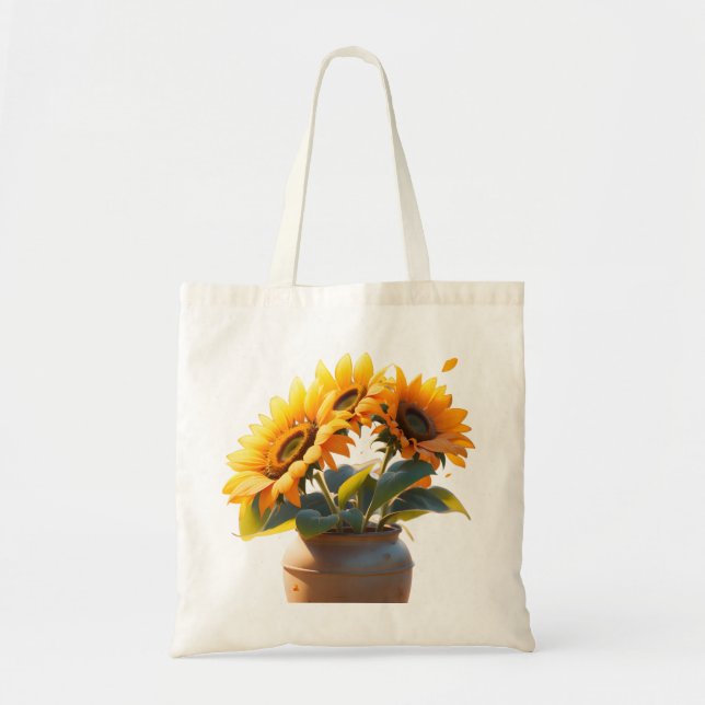 Vibrant Sunflowers in a Rustic Pot Tote Bag (Front)