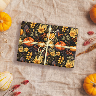 Vibrant Sunflowers & Rustic Pumpkins  Wrapping Paper