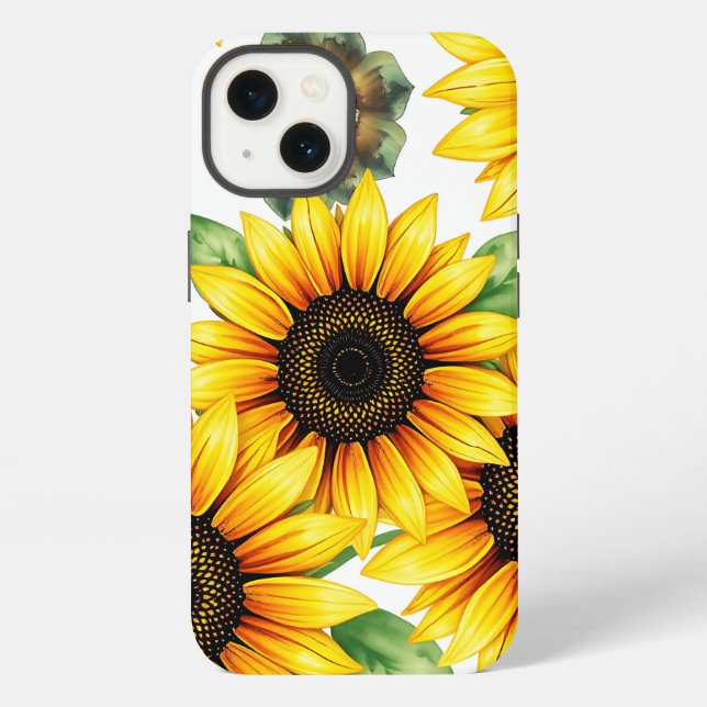 Vibrant Sunflowers Watercolor Pattern iPhone Case (Back)