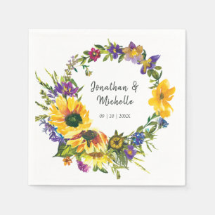 Vibrant Sunflowers Wildflowers Floral Wedding Napkin