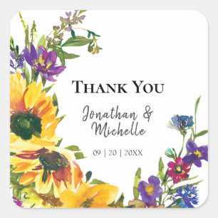 Vibrant Sunflowers Wildflowers Thank You Wedding Square Sticker