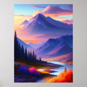 Vibrant Sunrise Landscape Digital Painting Print