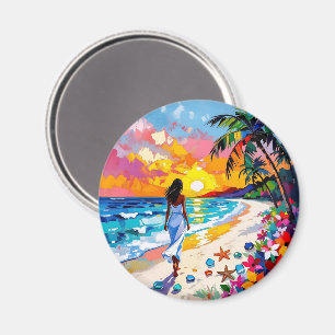 Vibrant Sunset Abstract Beach Scene   Magnet