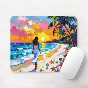 Vibrant Sunset Abstract Beach Scene Mouse Pad