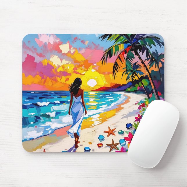 Vibrant Sunset Abstract Beach Scene   Mouse Pad (With Mouse)