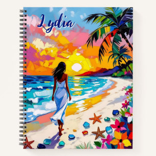 Vibrant Sunset Abstract Beach Scene Personalized Notebook