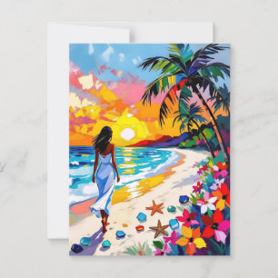 Vibrant Sunset Abstract Beach Scene Postcard