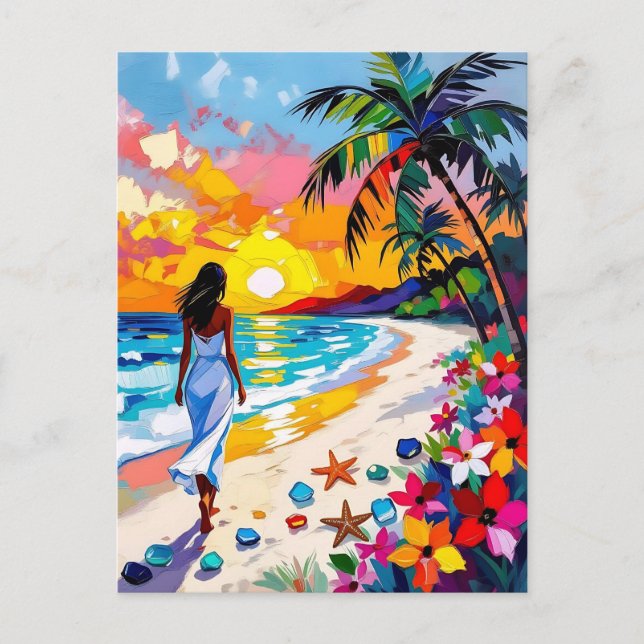 Vibrant Sunset Abstract Beach Scene Postcard (Front)