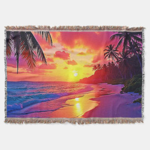 Vibrant Sunset Beach Dream Design Throw Blanket