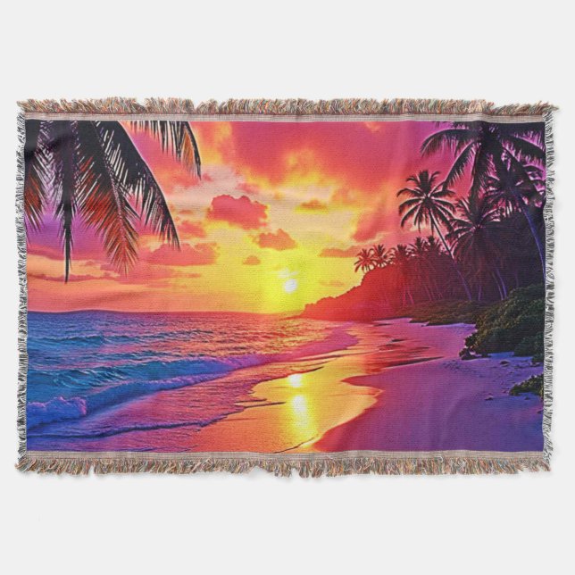Vibrant Sunset Beach Dream Design Throw Blanket (Front)