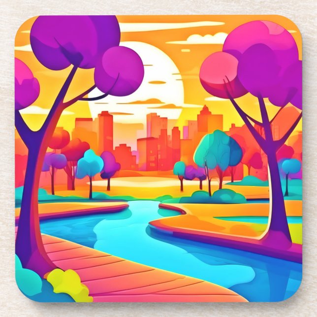 Vibrant Sunset City Park Coaster (Front)