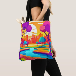 Vibrant Sunset City Park Tote Bag