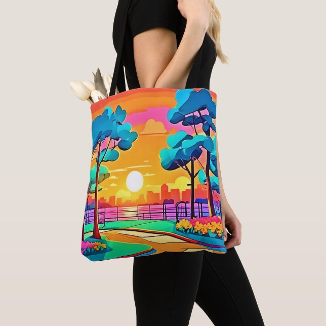 Vibrant Sunset Cityscape Tote Bag (Close Up)