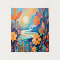 Vibrant Sunset Floral Landscape Nature Art