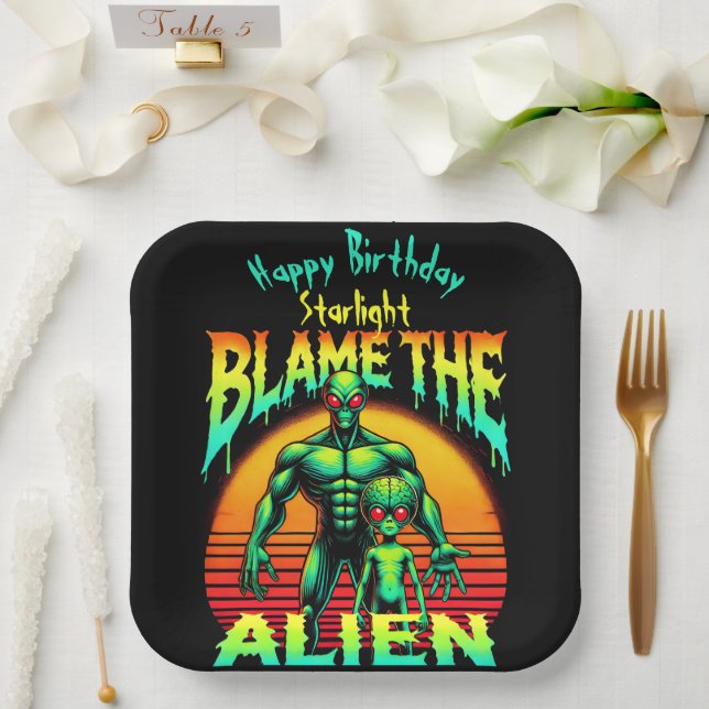 Vibrant Sunset Frames Green Alien Paper Plate (Wedding)