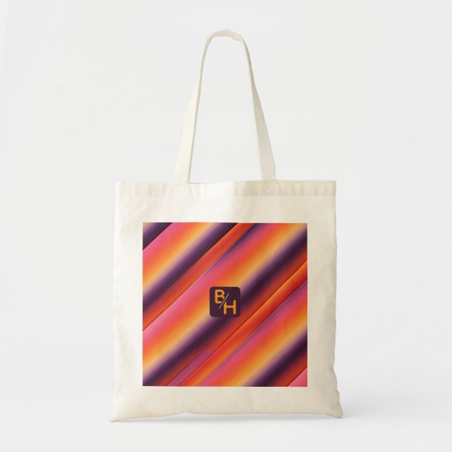 Vibrant Sunset Gradient Abstract Custom Monogram Tote Bag (Front)