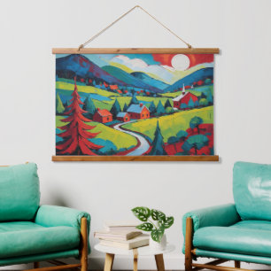 Vibrant Sunset Landscape Painting Hanging Tapestry