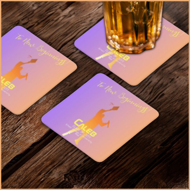 Vibrant Sunset Modern Tech Graduation Square Paper Coaster (Creator Uploaded)
