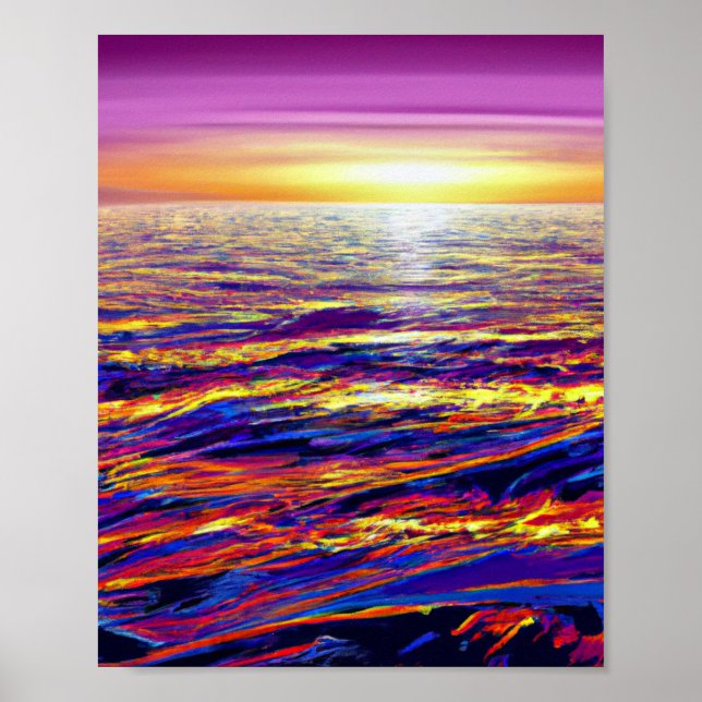 Vibrant Sunset Ocean Waves Abstract Art Poster (Front)