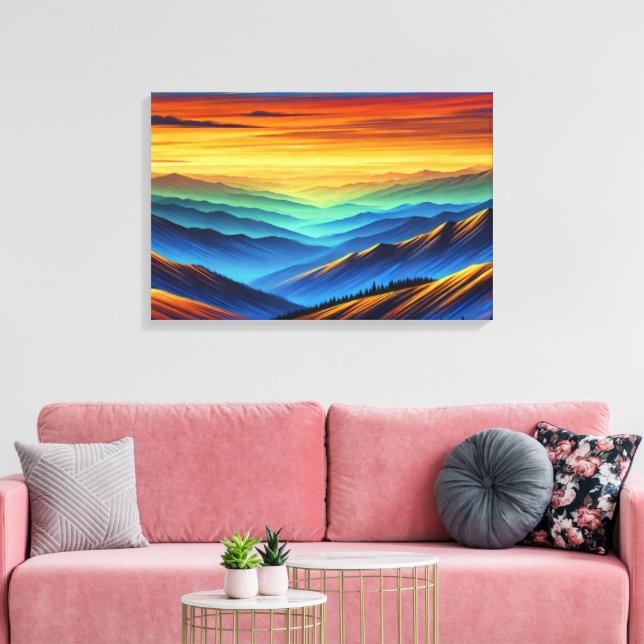 Vibrant Sunset Over Colourful Mountain Ranges Canvas Print (Insitu(LivingRoom))
