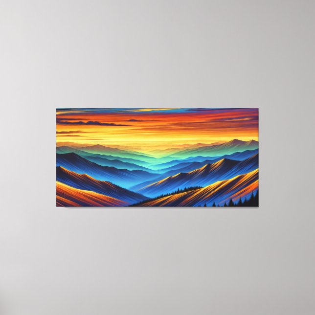 Vibrant Sunset Over Colourful Mountain Ranges Canvas Print (Front)