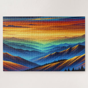 Vibrant Sunset Over Colourful Mountain Ranges Jigsaw Puzzle