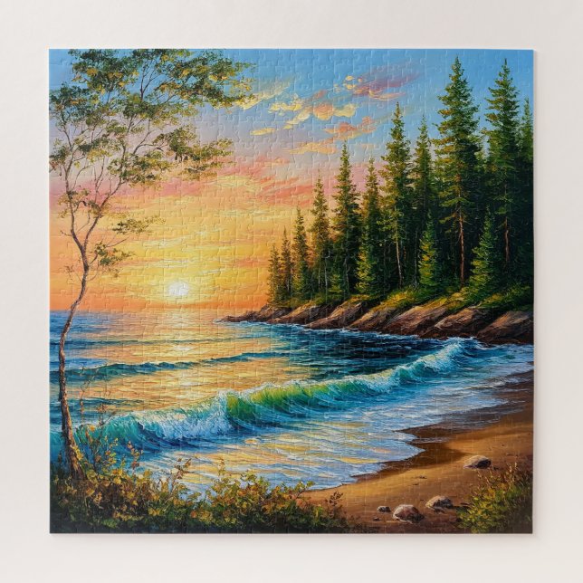 Vibrant Sunset Over Ocean Waves Jigsaw Puzzle (Vertical)