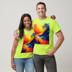 Vibrant Sunset River Landscape Art T-Shirt