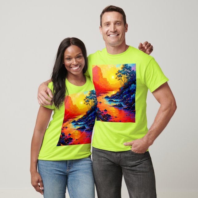 Vibrant Sunset River Landscape Art T-Shirt (Unisex)