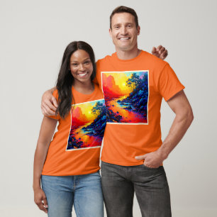 Vibrant Sunset River Landscape Art T-Shirt