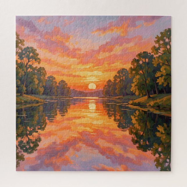 Vibrant Sunset River Reflection Jigsaw Puzzle (Vertical)