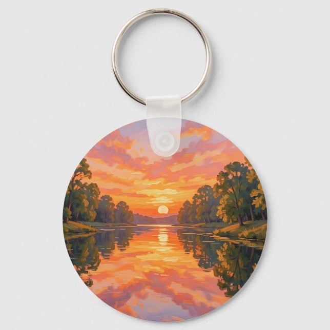 Vibrant Sunset River Reflection Key Ring (Front)